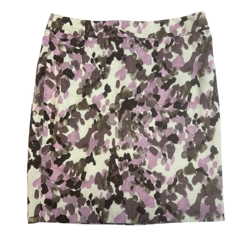 Ann Taylor Factory Abstract Lavender Ivory Brown Pencil Skirt 12P 12 Petite